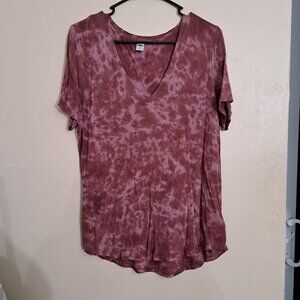Old Navy Luxe Tee Shirt - Tie Dye- Short Sleeve -  Size Medium - V-Neck Mauve